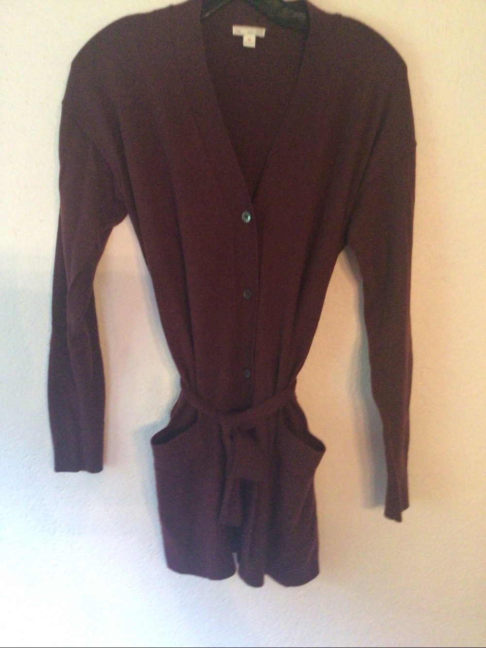 GAP Wine  Long Cardigan Sweater belted, 2 front pockets,3 inch side slits.